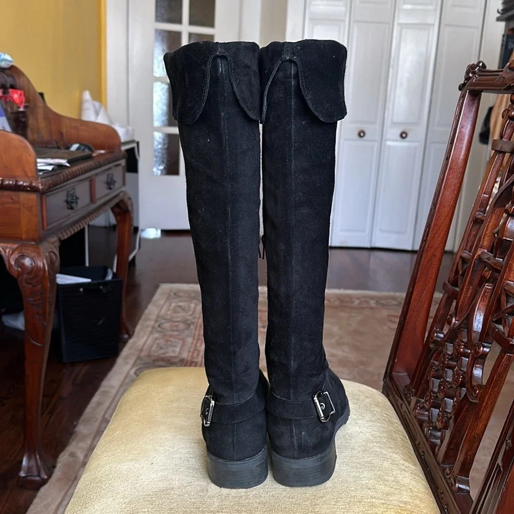 Danielle Italian Suede Over the Knee Flat Riding Boots Black, Size EU40  US 9.5